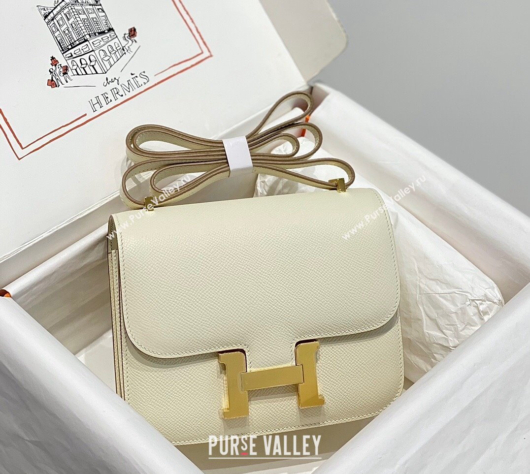 Hermes Constance Bag 18cm in Epsom Leather Cream White/Gold 2023 (Half Handmade) (FL-231113045)