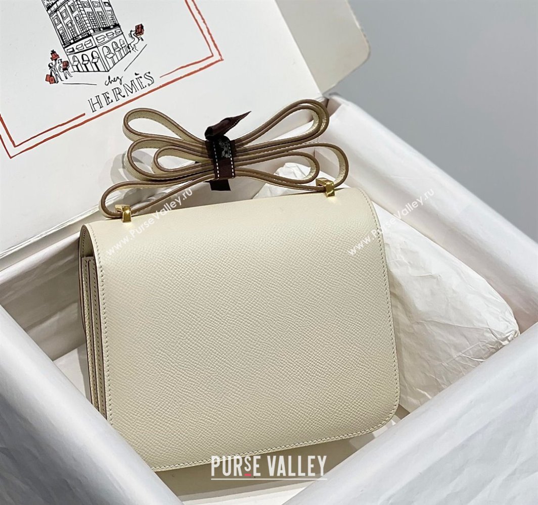 Hermes Constance Bag 18cm in Epsom Leather Cream White/Gold 2023 (Half Handmade) (FL-231113045)