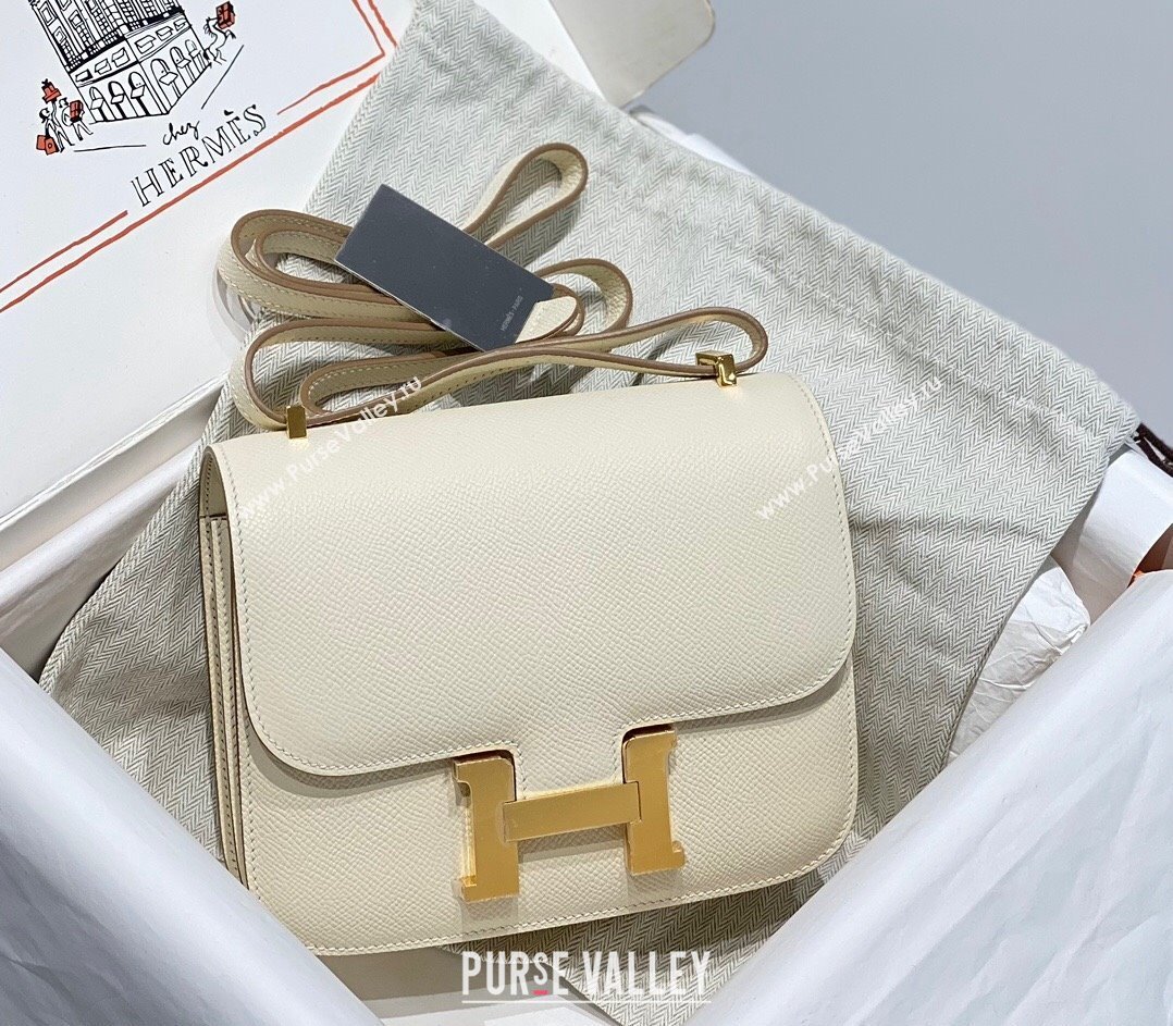 Hermes Constance Bag 18cm in Epsom Leather Cream White/Gold 2023 (Half Handmade) (FL-231113045)