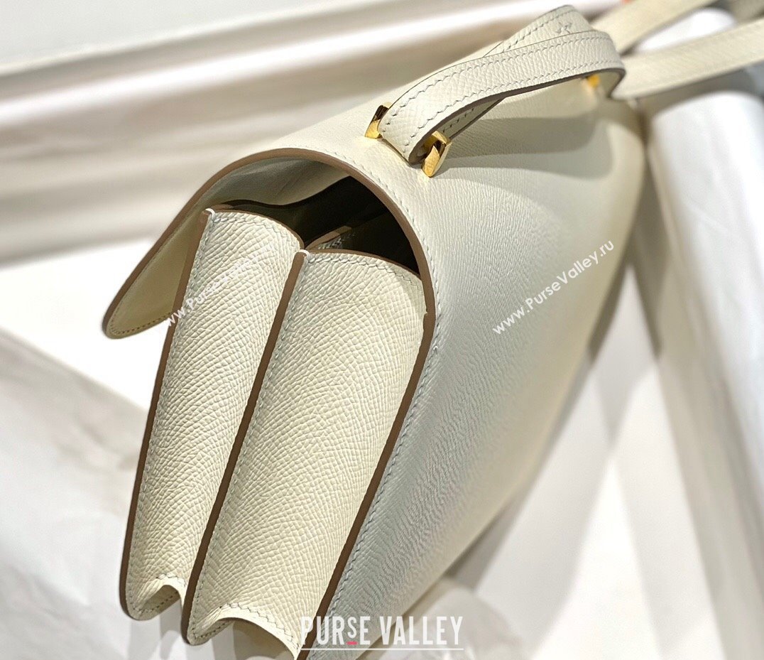 Hermes Constance Bag 18cm in Epsom Leather Cream White/Gold 2023 (Half Handmade) (FL-231113045)