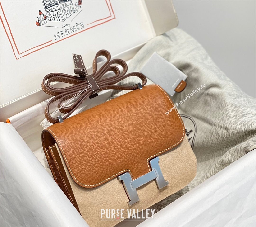 Hermes Constance Bag 18cm in Epsom Leather Brown/Silver 2023 (Half Handmade) (FL-231113046)