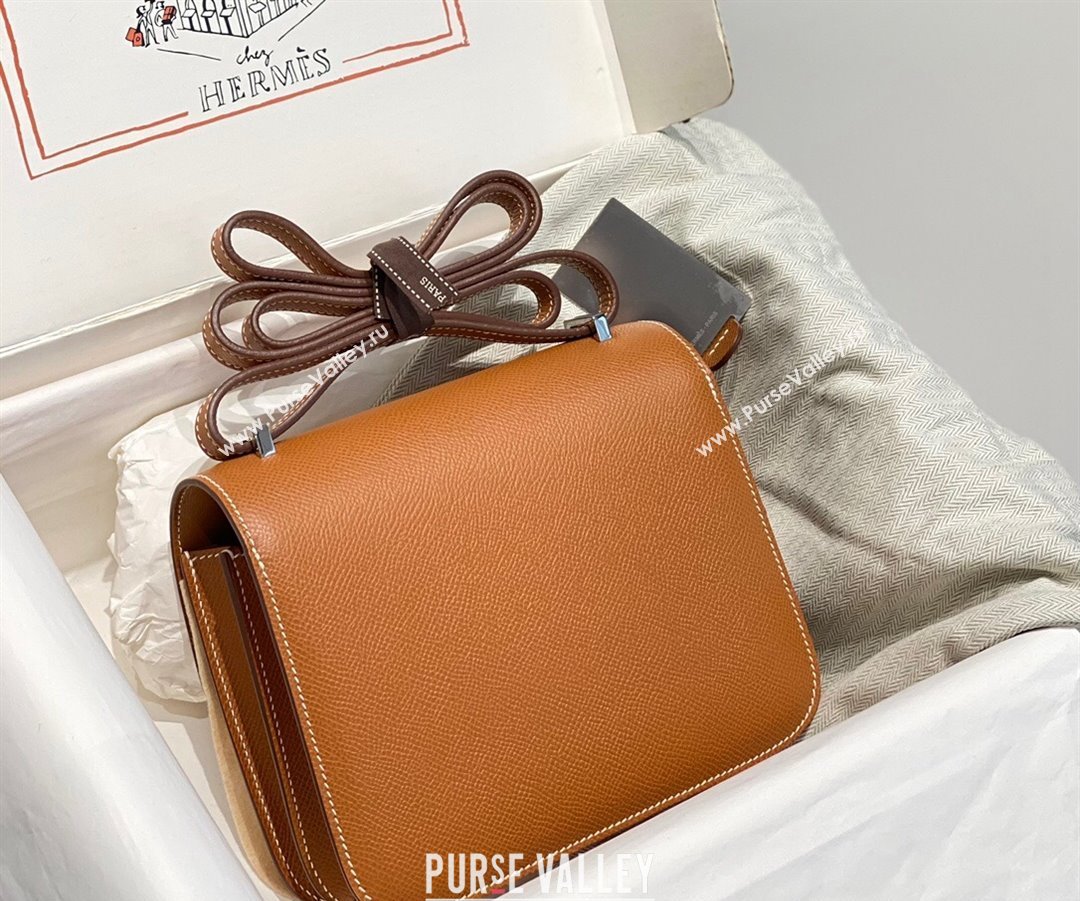 Hermes Constance Bag 18cm in Epsom Leather Brown/Silver 2023 (Half Handmade) (FL-231113046)
