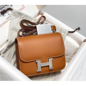 Hermes Constance Bag 18cm in Epsom Leather Brown/Silver 2023 (Half Handmade) (FL-231113046)