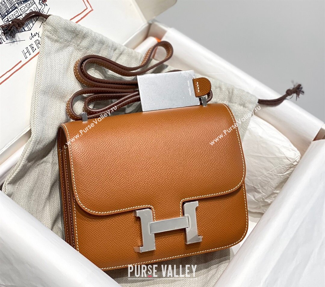 Hermes Constance Bag 18cm in Epsom Leather Brown/Silver 2023 (Half Handmade) (FL-231113046)