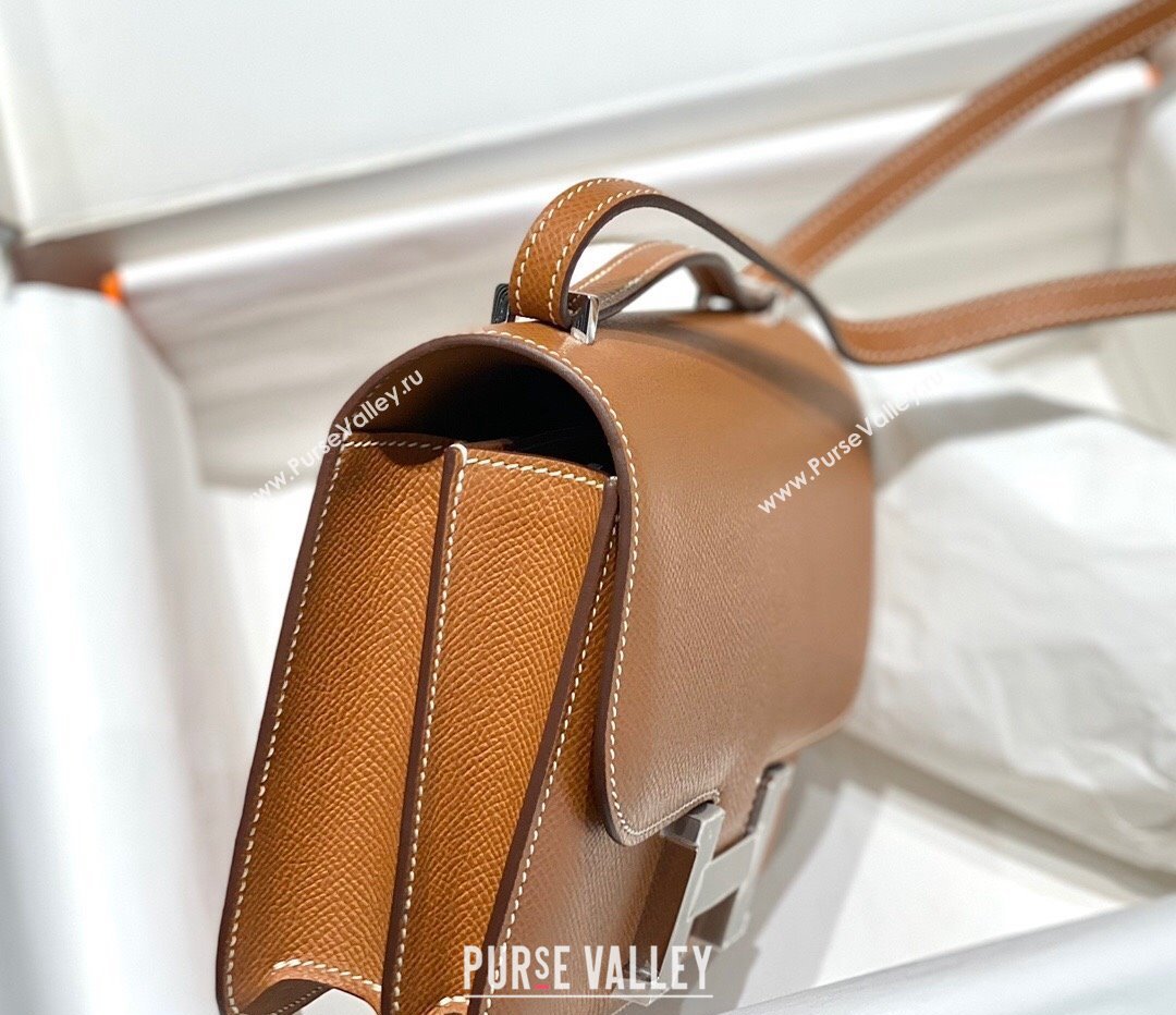 Hermes Constance Bag 18cm in Epsom Leather Brown/Silver 2023 (Half Handmade) (FL-231113046)