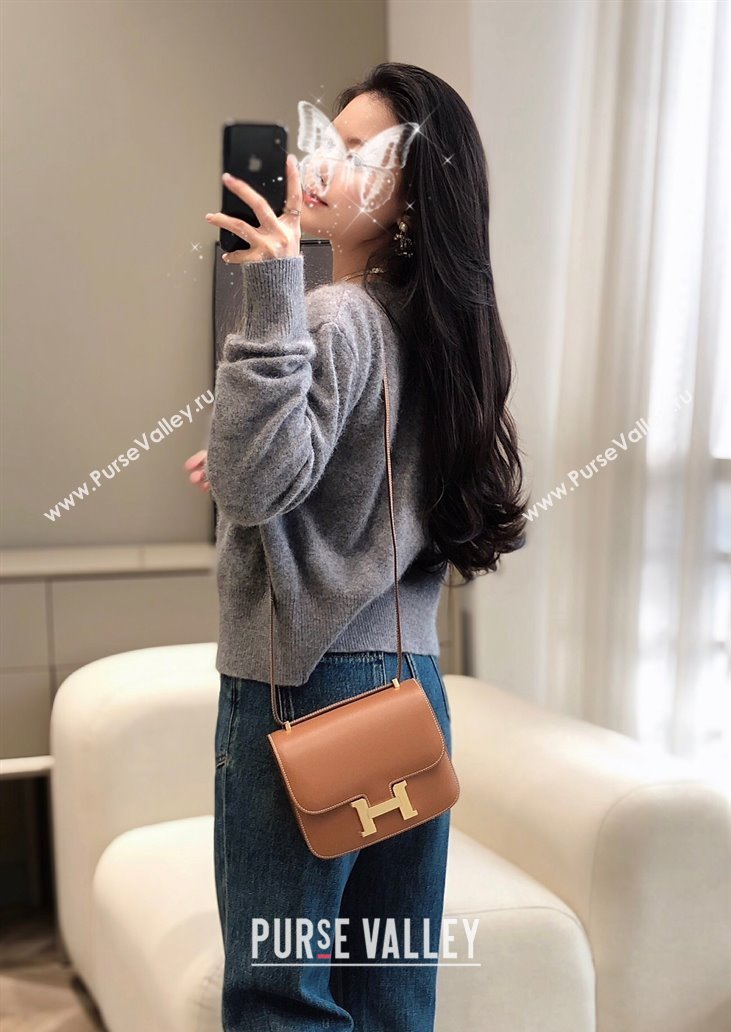 Hermes Constance Bag 18cm in Epsom Leather Brown/Gold 2023 (Half Handmade) (FL-231113047)