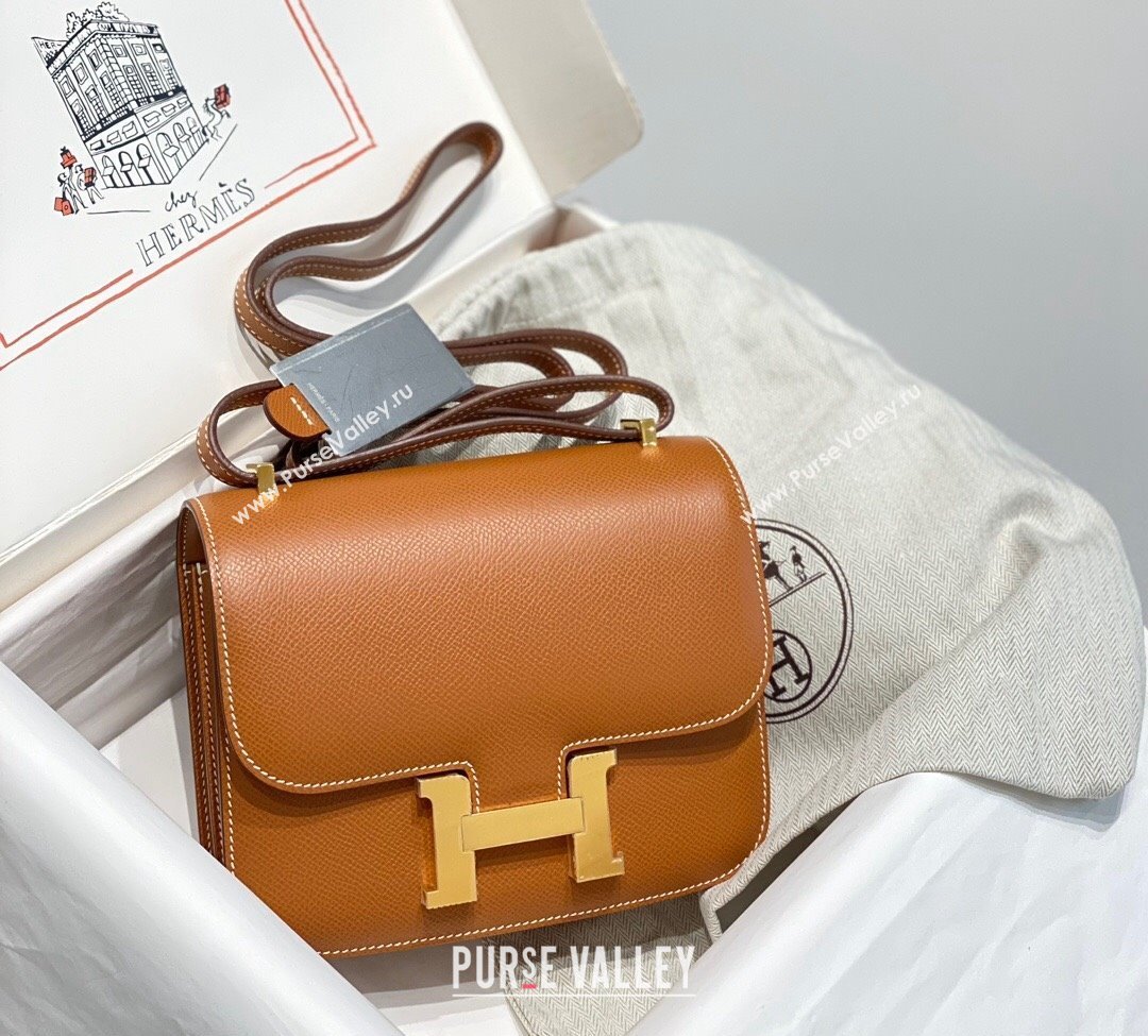 Hermes Constance Bag 18cm in Epsom Leather Brown/Gold 2023 (Half Handmade) (FL-231113047)