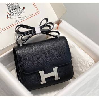 Hermes Constance Bag 18cm in Epsom Leather Black/Silver 2023 (Half Handmade) (FL-231113050)