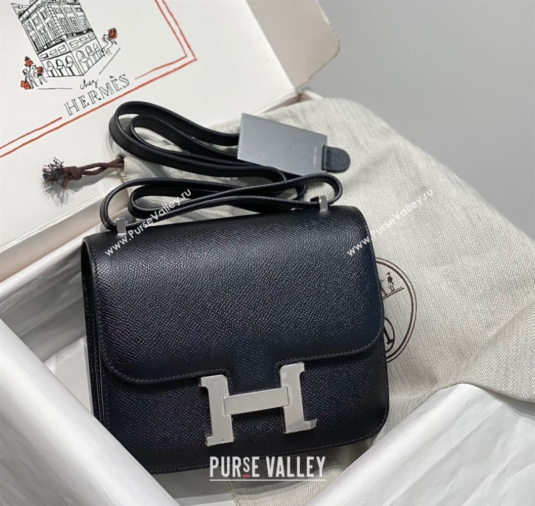 Hermes Constance Bag 18cm in Epsom Leather Black/Silver 2023 (Half Handmade) (FL-231113050)