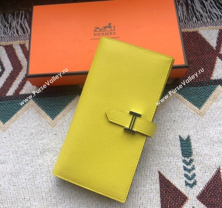 Hermes Bearn Long Wallet in Epsom Leather Lemon Yellow 2023 1114 (jimmy-231114001)