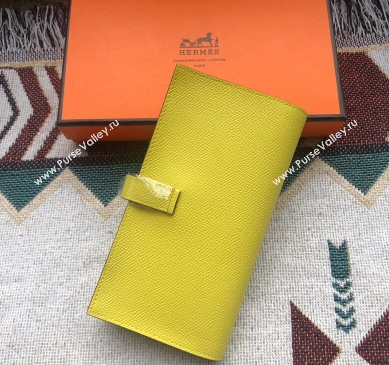 Hermes Bearn Long Wallet in Epsom Leather Lemon Yellow 2023 1114 (jimmy-231114001)