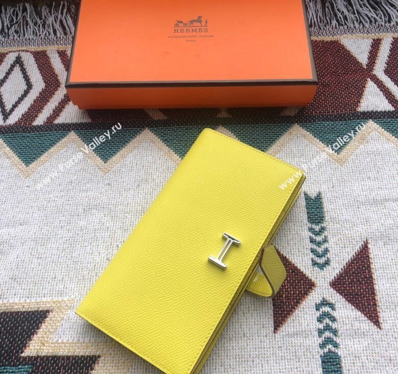 Hermes Bearn Long Wallet in Epsom Leather Lemon Yellow 2023 1114 (jimmy-231114001)