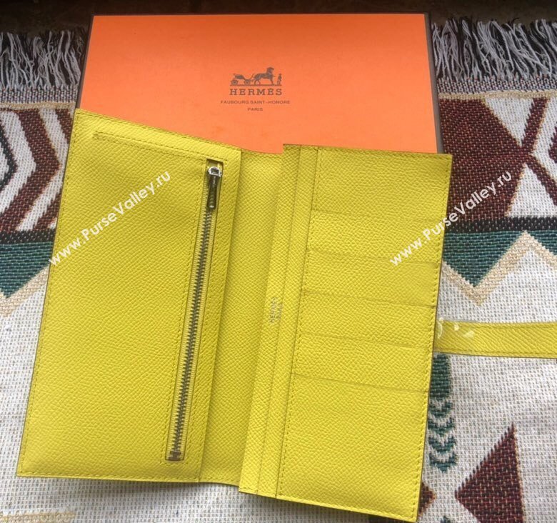 Hermes Bearn Long Wallet in Epsom Leather Lemon Yellow 2023 1114 (jimmy-231114001)