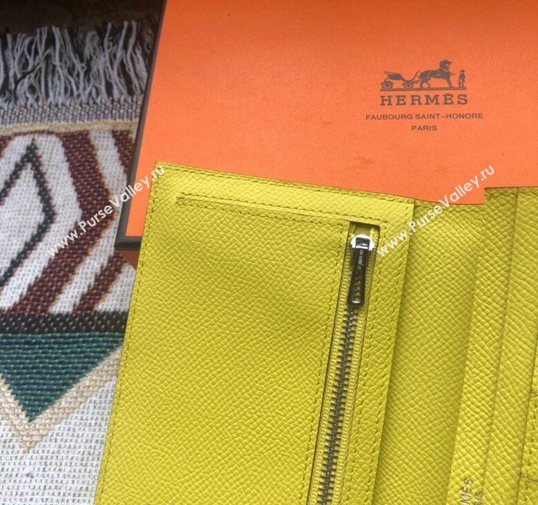 Hermes Bearn Long Wallet in Epsom Leather Lemon Yellow 2023 1114 (jimmy-231114001)