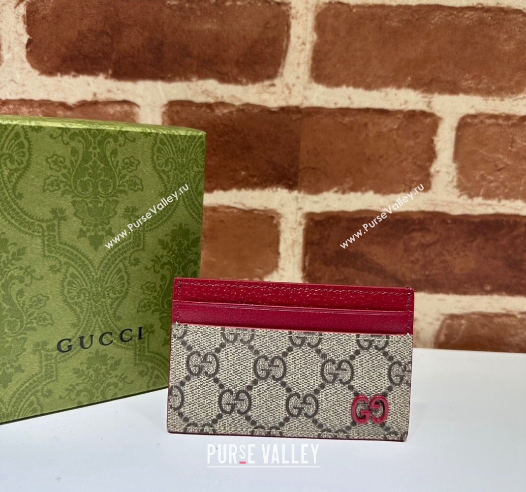 Gucci Card Case with GG Detail 768248 Red Leather 2023 (DLH-231114078)