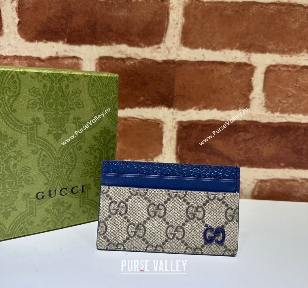 Gucci Card Case with GG Detail 768248 Blue Leather 2023 (DLH-231114080)