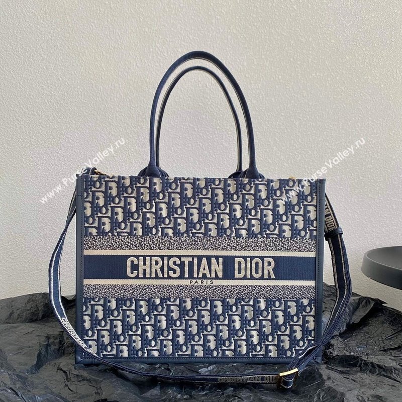 Dior Medium Book Tote Bag Bag in Ecru White and Blue Dior Oblique Embroidery 2023 (BF-231115008)