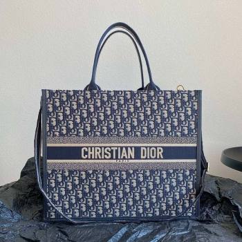 Dior Large Book Tote Bag Bag in Ecru White and Blue Dior Oblique Embroidery 2023 (BF-231115009)