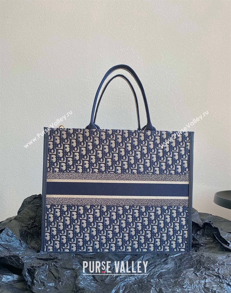 Dior Large Book Tote Bag Bag in Ecru White and Blue Dior Oblique Embroidery 2023 (BF-231115009)