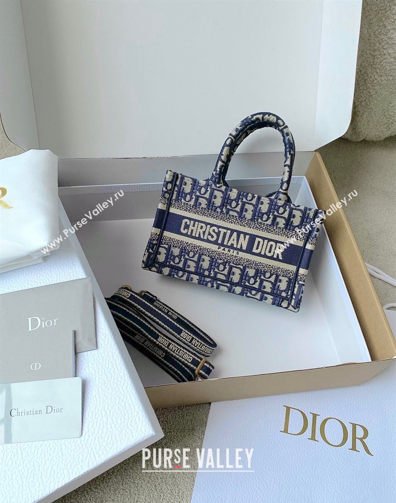 Dior Mini Book Tote Bag Bag in Beige and Blue Dior Oblique Embroidery with Strap 2023 (BF-231115010)