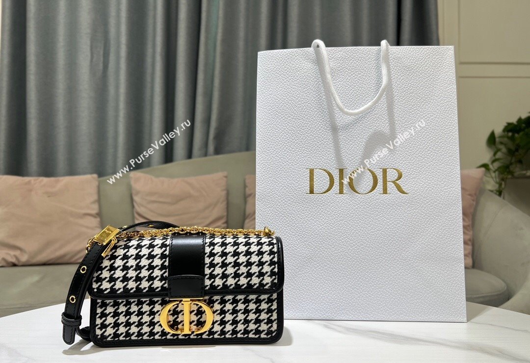 Dior 30 Montaigne East-West Bag with Chain in Black and White Houndstooth Embroidery 2023 (BF-231115011)