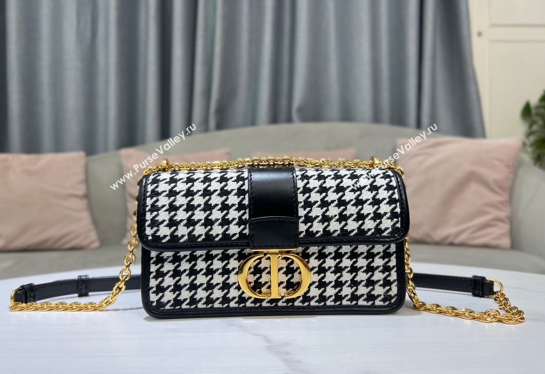 Dior 30 Montaigne East-West Bag with Chain in Black and White Houndstooth Embroidery 2023 (BF-231115011)