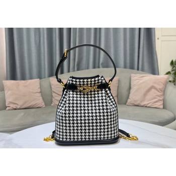Dior Medium CEST Bucket Bag in Black and White Houndstooth Embroidery 2023 2271 (BF-231115012)