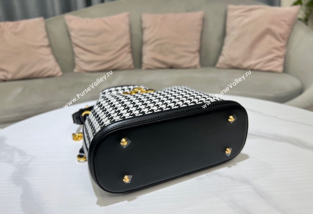 Dior Medium CEST Bucket Bag in Black and White Houndstooth Embroidery 2023 2271 (BF-231115012)