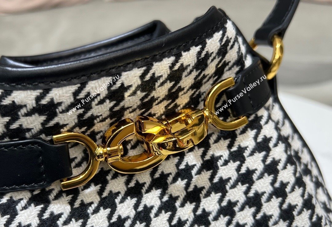 Dior Medium CEST Bucket Bag in Black and White Houndstooth Embroidery 2023 2271 (BF-231115012)