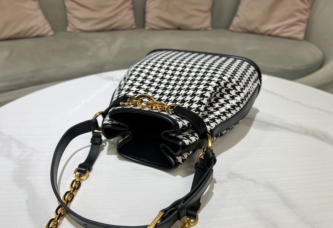 Dior Medium CEST Bucket Bag in Black and White Houndstooth Embroidery 2023 2271 (BF-231115012)