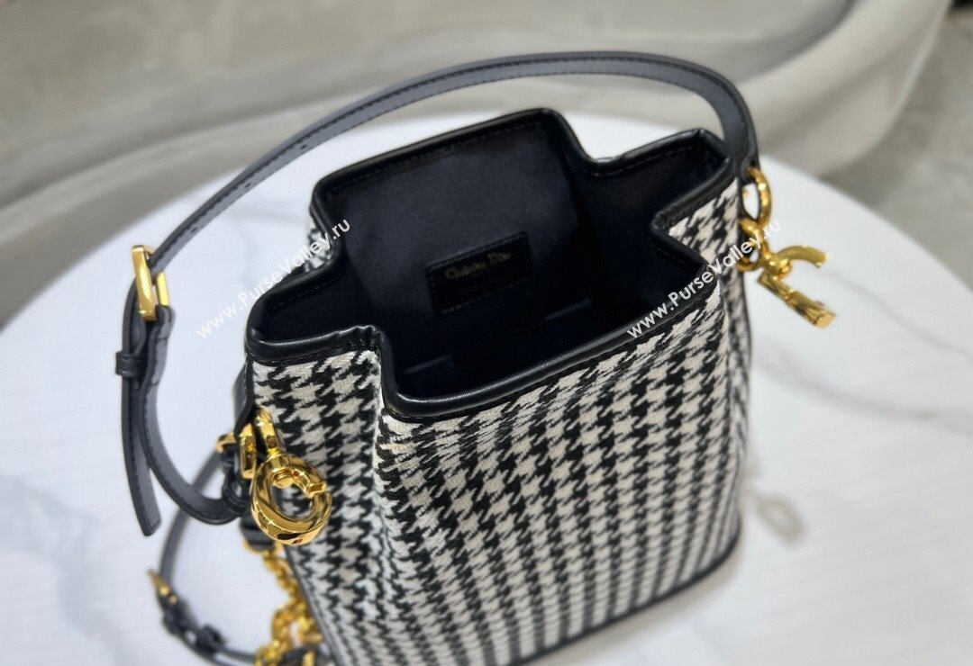Dior Medium CEST Bucket Bag in Black and White Houndstooth Embroidery 2023 2271 (BF-231115012)