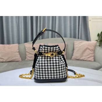 Dior Small CEST Bucket Bag in Black and White Houndstooth Embroidery 2023 2272 (BF-231115013)