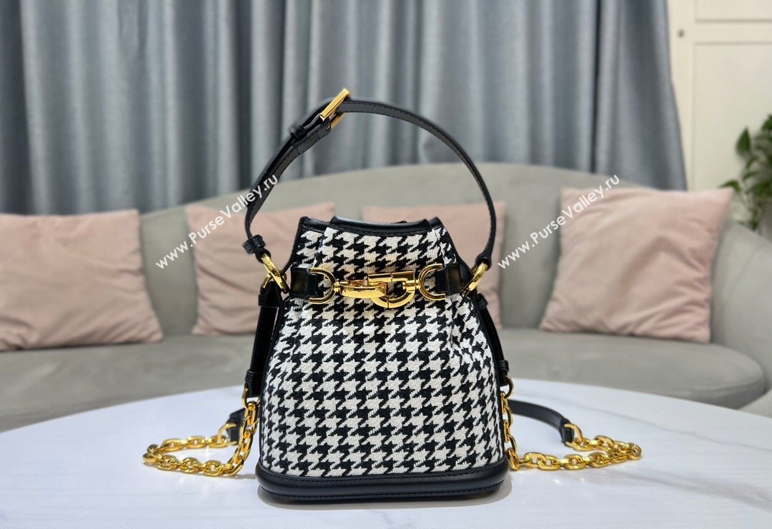 Dior Small CEST Bucket Bag in Black and White Houndstooth Embroidery 2023 2272 (BF-231115013)