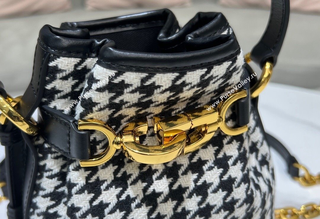 Dior Small CEST Bucket Bag in Black and White Houndstooth Embroidery 2023 2272 (BF-231115013)