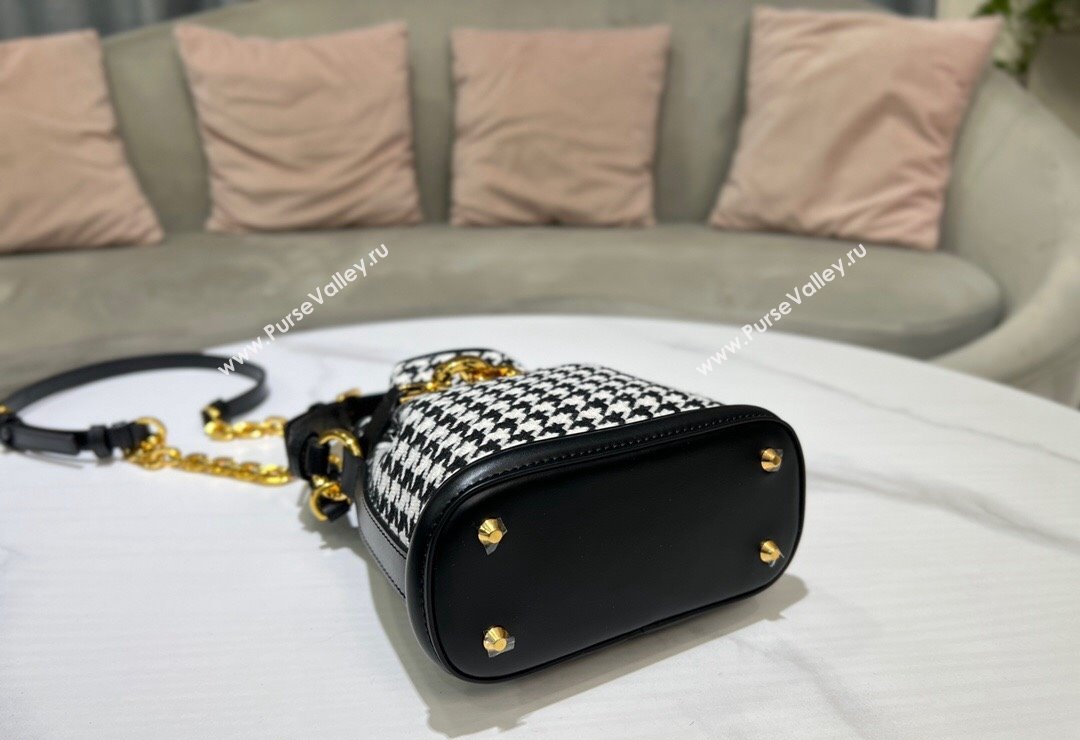 Dior Small CEST Bucket Bag in Black and White Houndstooth Embroidery 2023 2272 (BF-231115013)