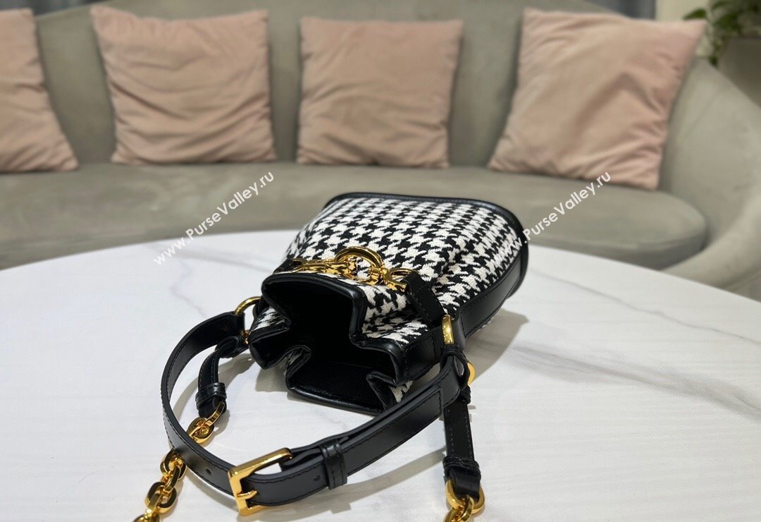 Dior Small CEST Bucket Bag in Black and White Houndstooth Embroidery 2023 2272 (BF-231115013)