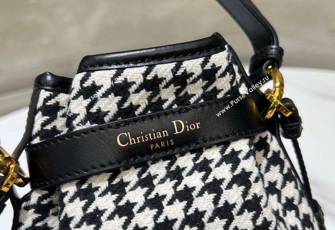 Dior Small CEST Bucket Bag in Black and White Houndstooth Embroidery 2023 2272 (BF-231115013)