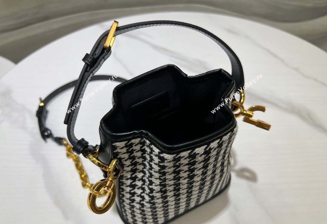 Dior Small CEST Bucket Bag in Black and White Houndstooth Embroidery 2023 2272 (BF-231115013)