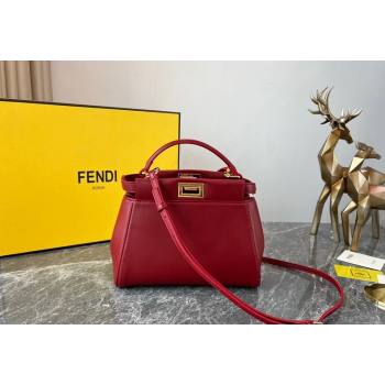 Fendi Peekaboo Mini Bag in Lambskin Leather Burgundy 2023 FE244 (AF-231115036)