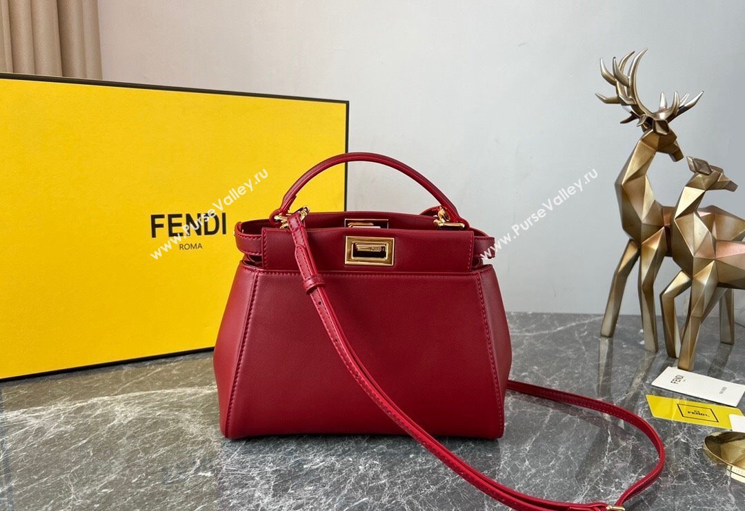 Fendi Peekaboo Mini Bag in Lambskin Leather Burgundy 2023 FE244 (AF-231115036)