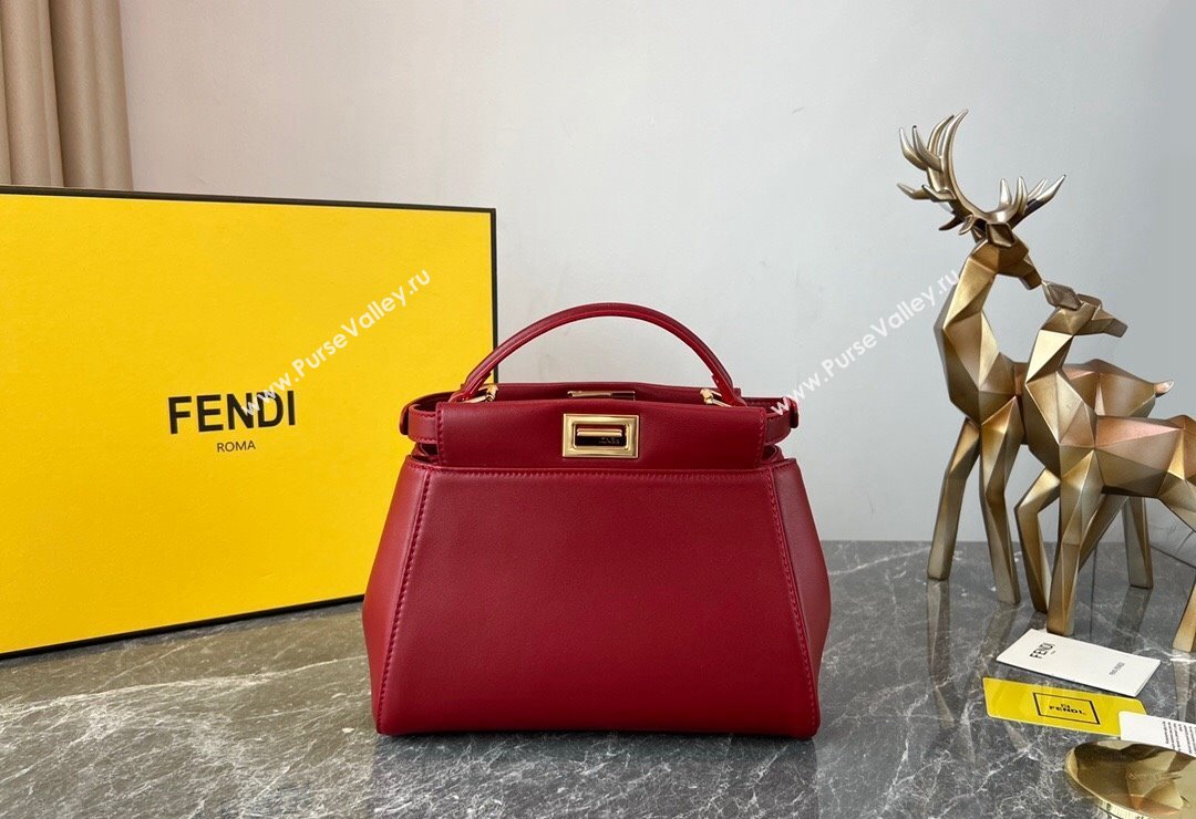 Fendi Peekaboo Mini Bag in Lambskin Leather Burgundy 2023 FE244 (AF-231115036)