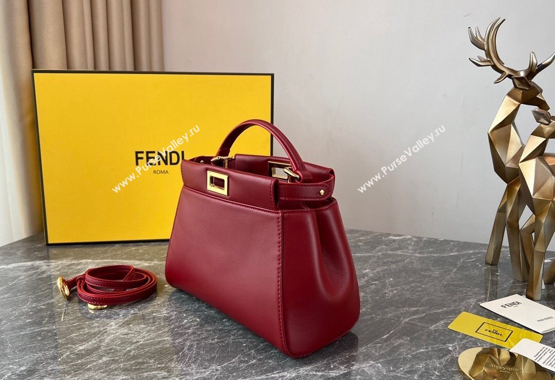 Fendi Peekaboo Mini Bag in Lambskin Leather Burgundy 2023 FE244 (AF-231115036)