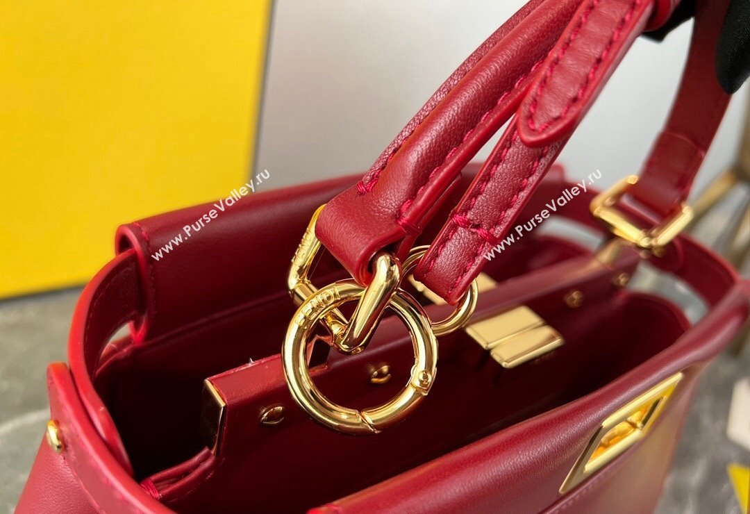 Fendi Peekaboo Mini Bag in Lambskin Leather Burgundy 2023 FE244 (AF-231115036)