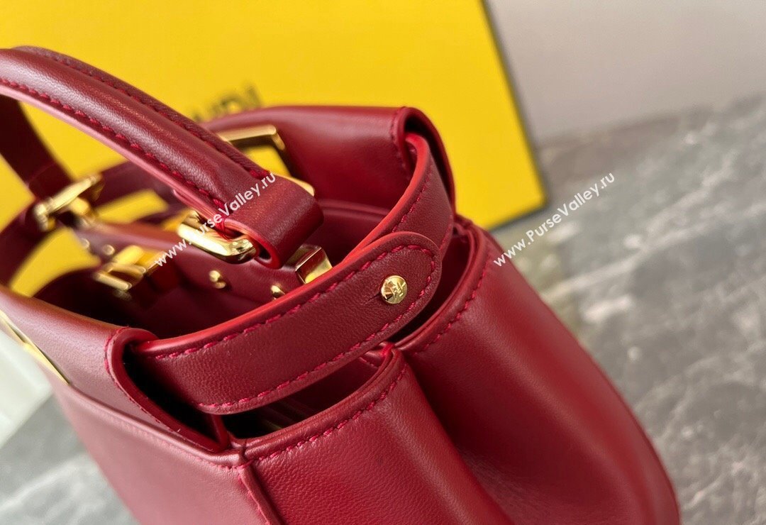 Fendi Peekaboo Mini Bag in Lambskin Leather Burgundy 2023 FE244 (AF-231115036)