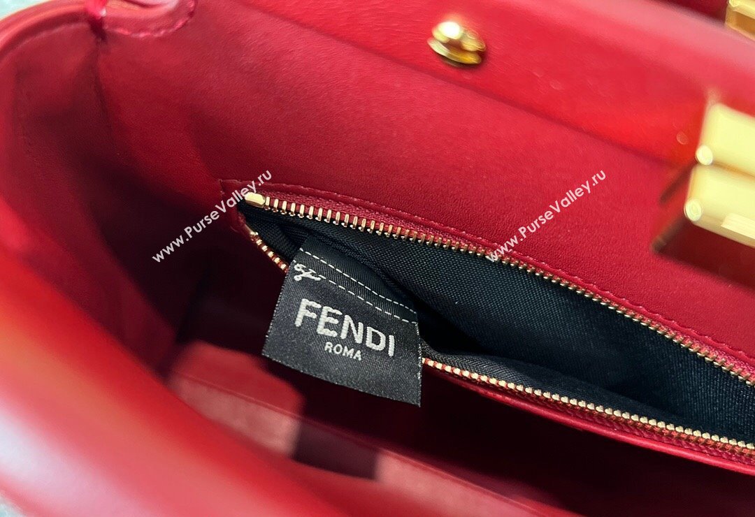 Fendi Peekaboo Mini Bag in Lambskin Leather Burgundy 2023 FE244 (AF-231115036)