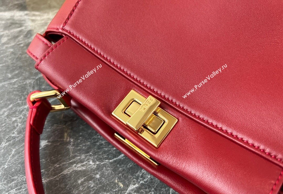 Fendi Peekaboo Mini Bag in Lambskin Leather Burgundy 2023 FE244 (AF-231115036)