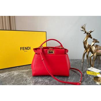 Fendi Peekaboo Mini Bag in Lambskin Leather Red 2023 FE244 (AF-231115037)