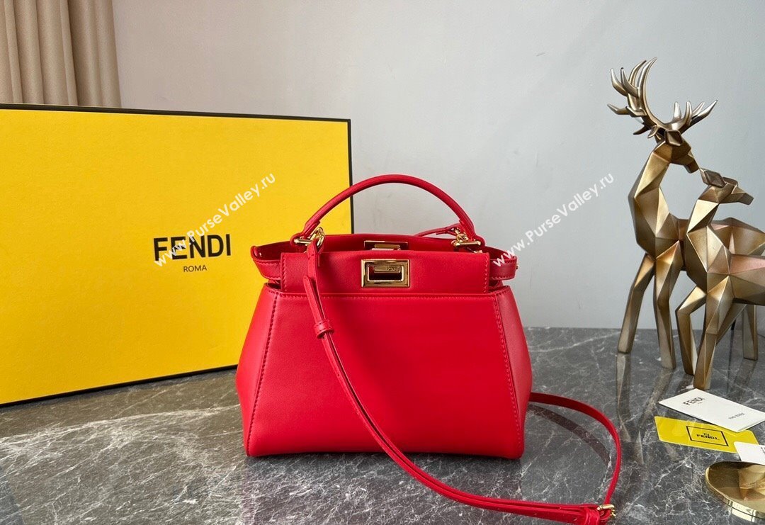 Fendi Peekaboo Mini Bag in Lambskin Leather Red 2023 FE244 (AF-231115037)