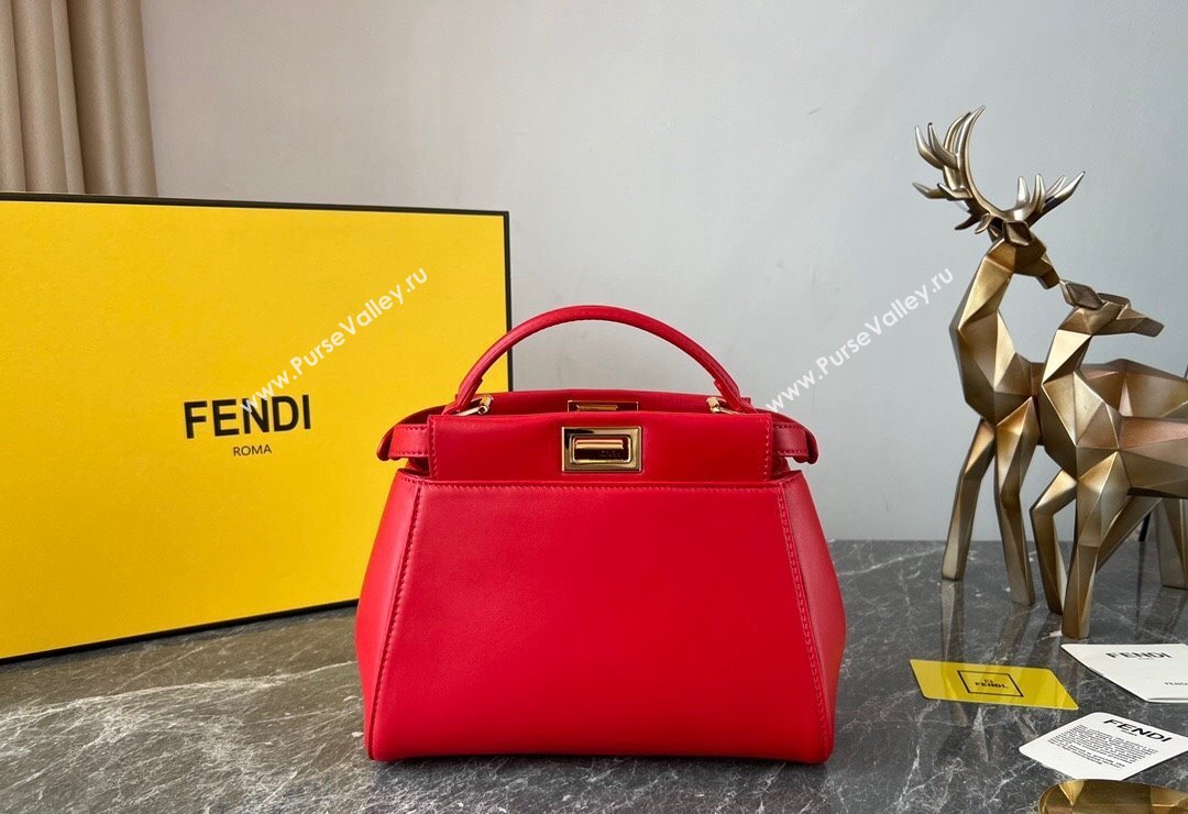 Fendi Peekaboo Mini Bag in Lambskin Leather Red 2023 FE244 (AF-231115037)