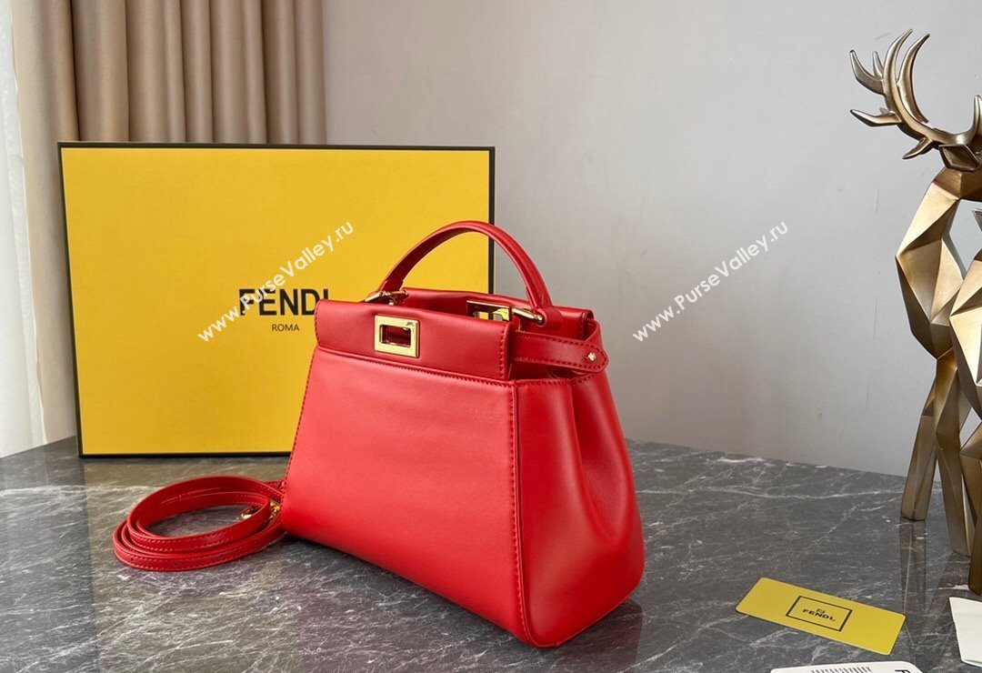 Fendi Peekaboo Mini Bag in Lambskin Leather Red 2023 FE244 (AF-231115037)